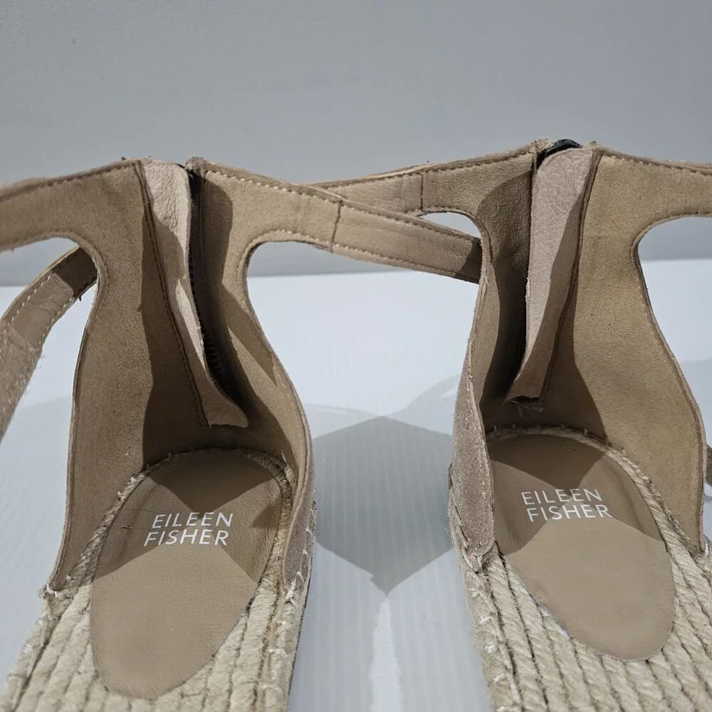 Eileen Fisher Lala Flat Espadrille Sandal Womens 9.5 Metallic Tan Leather NEW